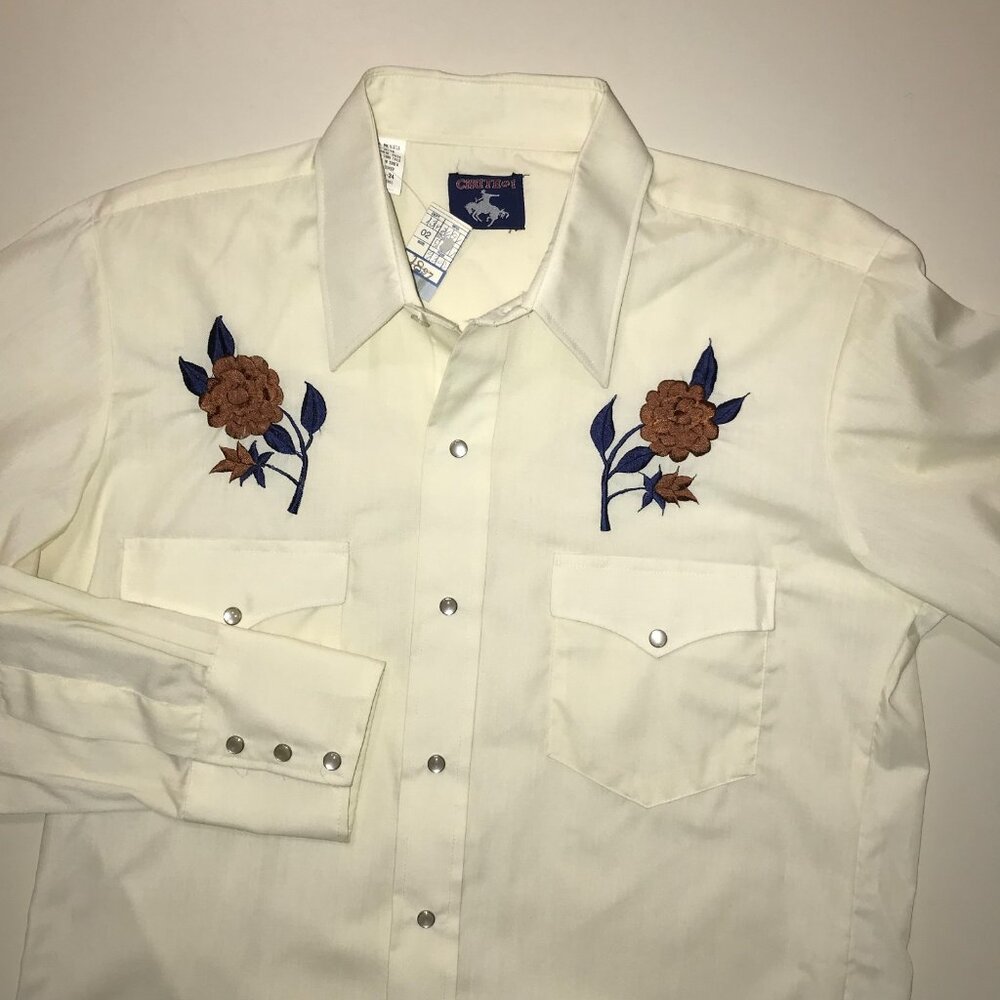 Cream Western Embroidered Dress Shirt